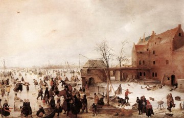 ヘンドリック・アフェルキャンプ Painting - 町の近くの氷上の風景 1615 年の冬景色 ヘンドリック・アフェルキャンプ